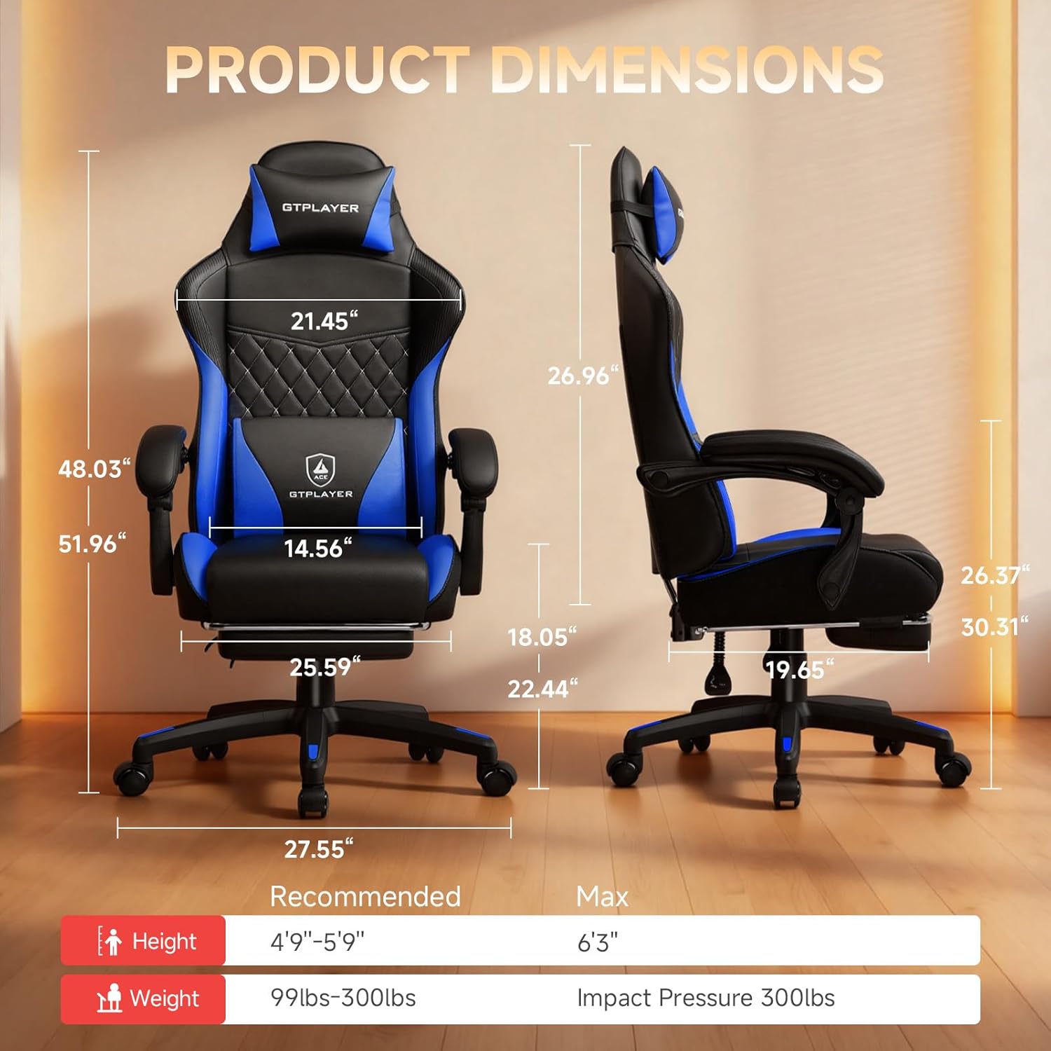 Ergonomic Gaming Chair with Footrest & Lumbar Support