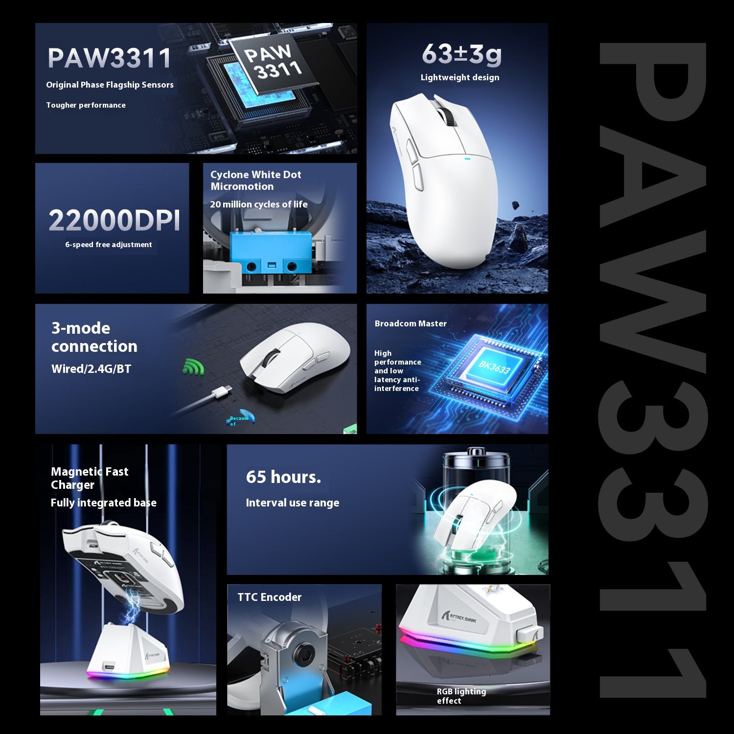 Wireless RGB Gaming Mouse with PAW3311 Optical Sensor